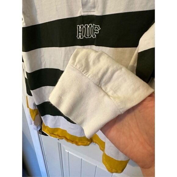 HUF Worldwide Striped Long Sleeve Collared Polo Shirt - Size M - Picture 3 of 8